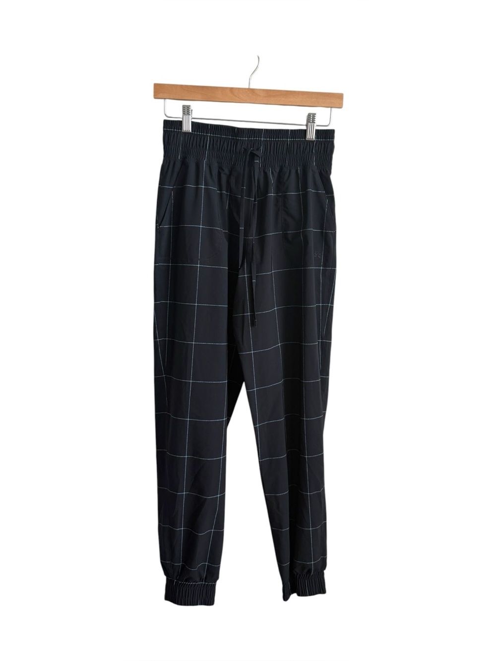 Albion Destination Joggers Windowpane Print Travel Pants Black White Small